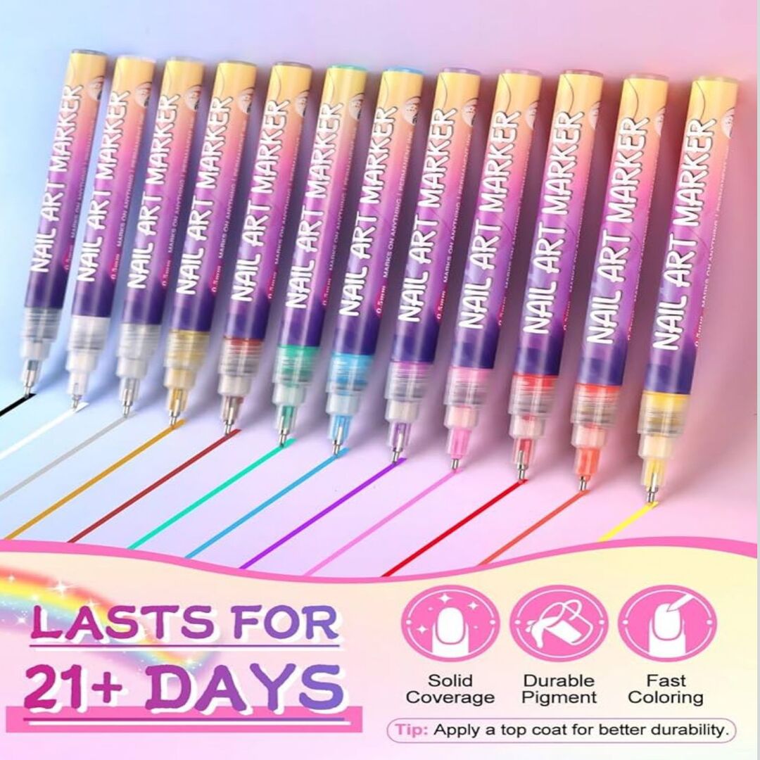GlamInk | Set van 12 Precisiepennen voor Nagelontwerp & Decoratie