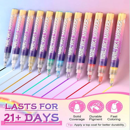 GlamInk | Set van 12 Precisiepennen voor Nagelontwerp & Decoratie