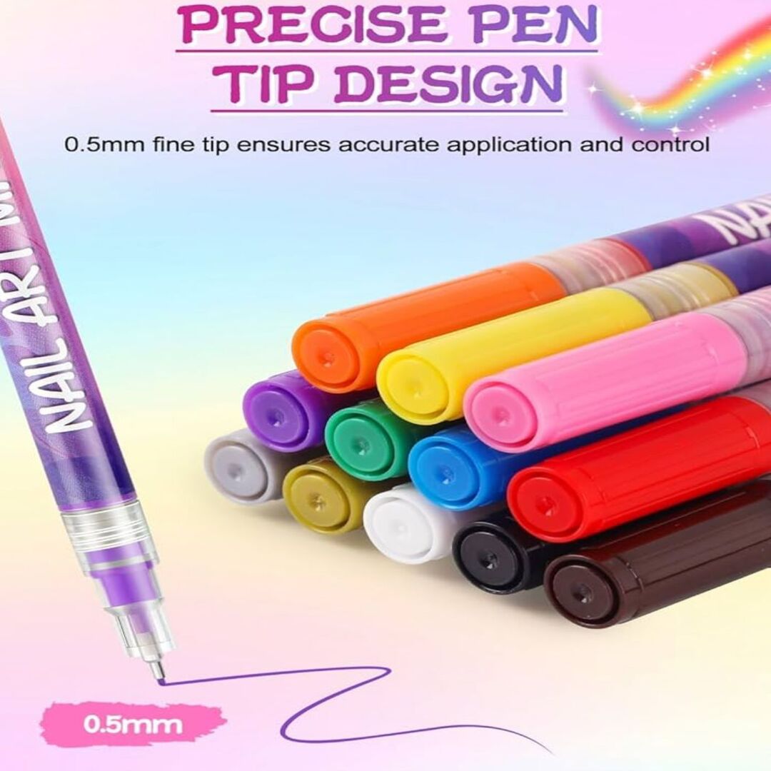 GlamInk | Set van 12 Precisiepennen voor Nagelontwerp & Decoratie