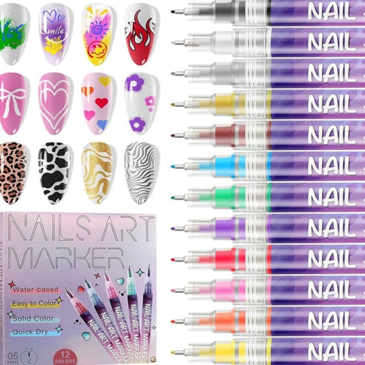 GlamInk | Set van 12 Precisiepennen voor Nagelontwerp & Decoratie