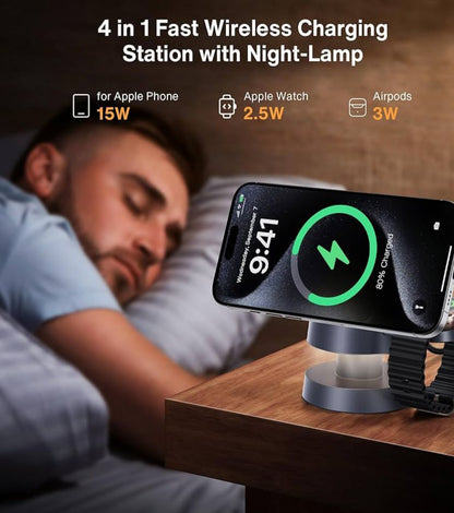 PowerDock | Opvouwbare Magnetische Draadloze Oplader met Nachtlamp