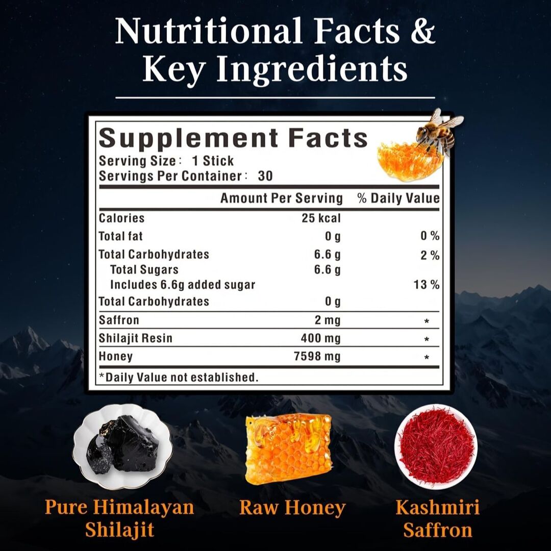 Newrish | Honingsticks met Himalaya Shilajit & Kasjmir Saffraan