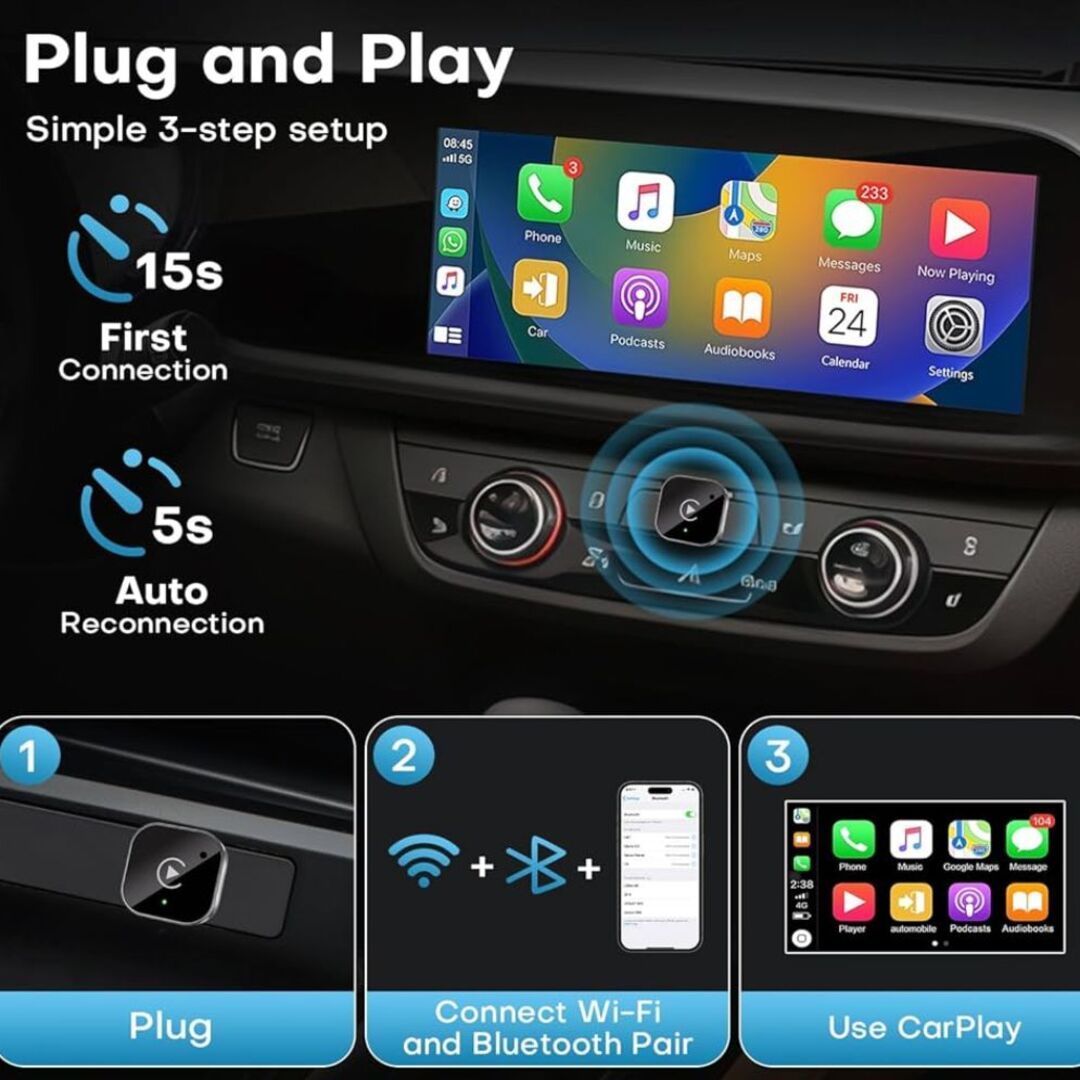 DriveSync | Slimme Adapter voor Directe Draadloze CarPlay & Android Auto