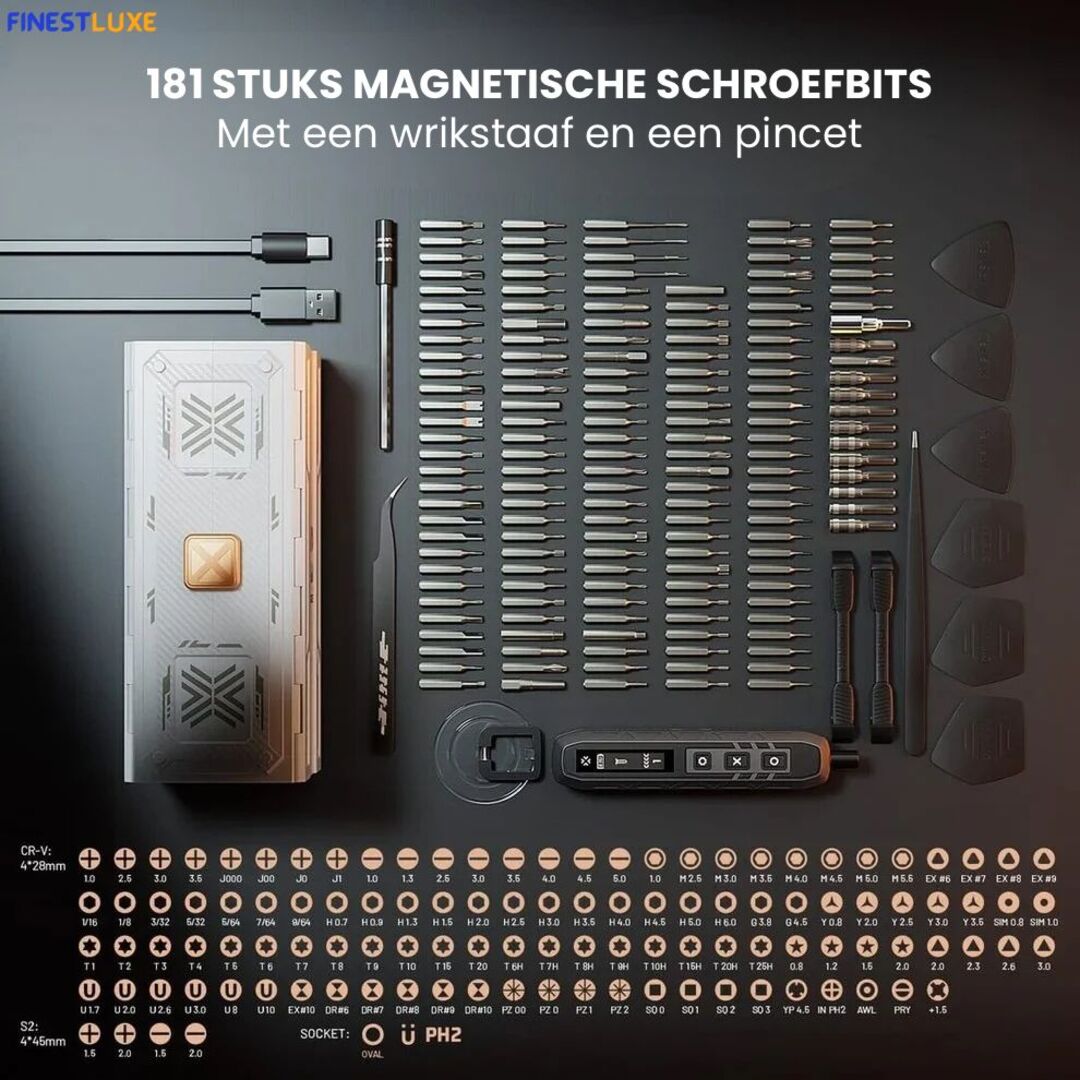 TechTorque | 181-delige Elektrische Schroevendraaier Set met Oplaadbare Batterij