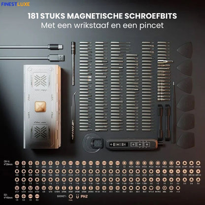 TechTorque | 181-delige Elektrische Schroevendraaier Set met Oplaadbare Batterij