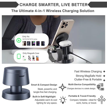 PowerDock | Opvouwbare Magnetische Draadloze Oplader met Nachtlamp