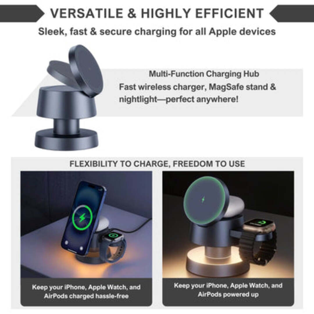 PowerDock | Opvouwbare Magnetische Draadloze Oplader met Nachtlamp