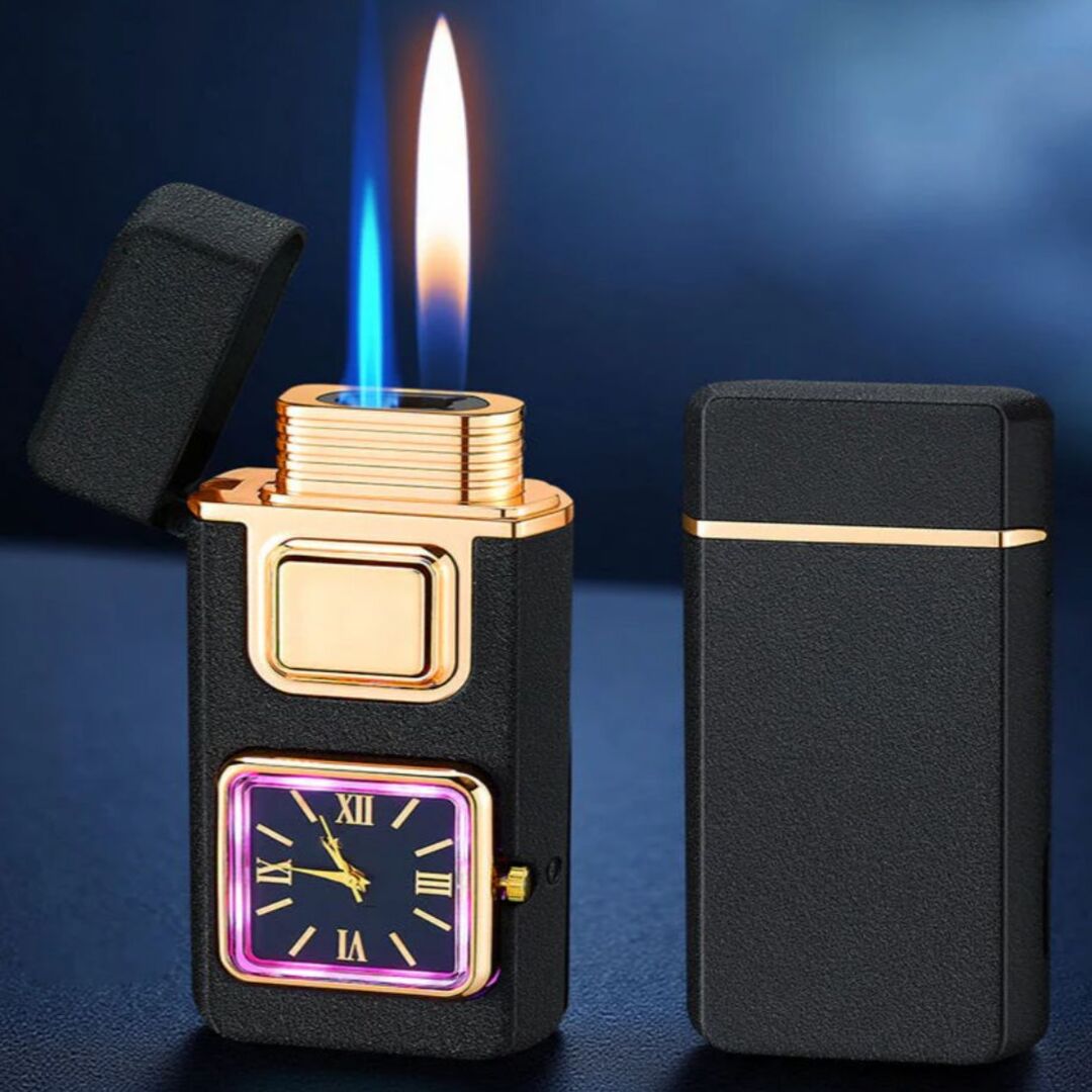 FlareTime | Multifunctionele Aansteker met Dynamisch Horloge en Verschillende Ontstekingsopties